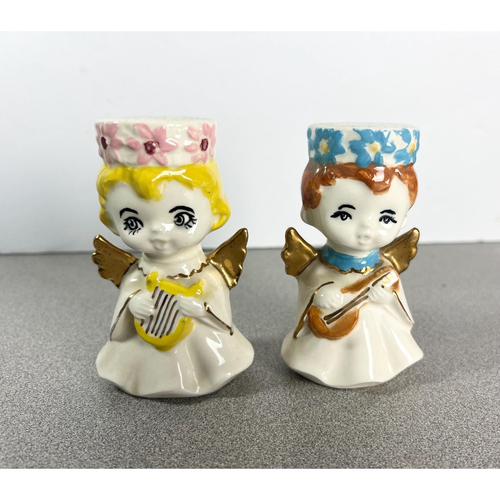 Vintage 1960's Christmas Angels decor ceramic candle holder